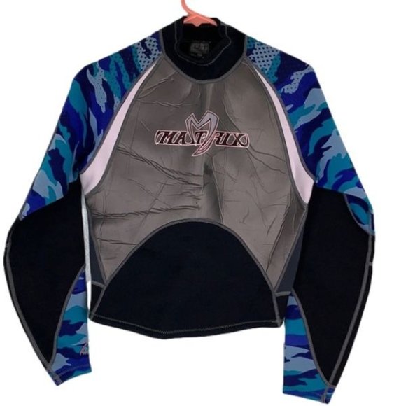 Slippery Matrix Other - Slippery Matrix Wetsuit Long Sleeve Top M Blue Camo Pullover Neoprene Swim Surf